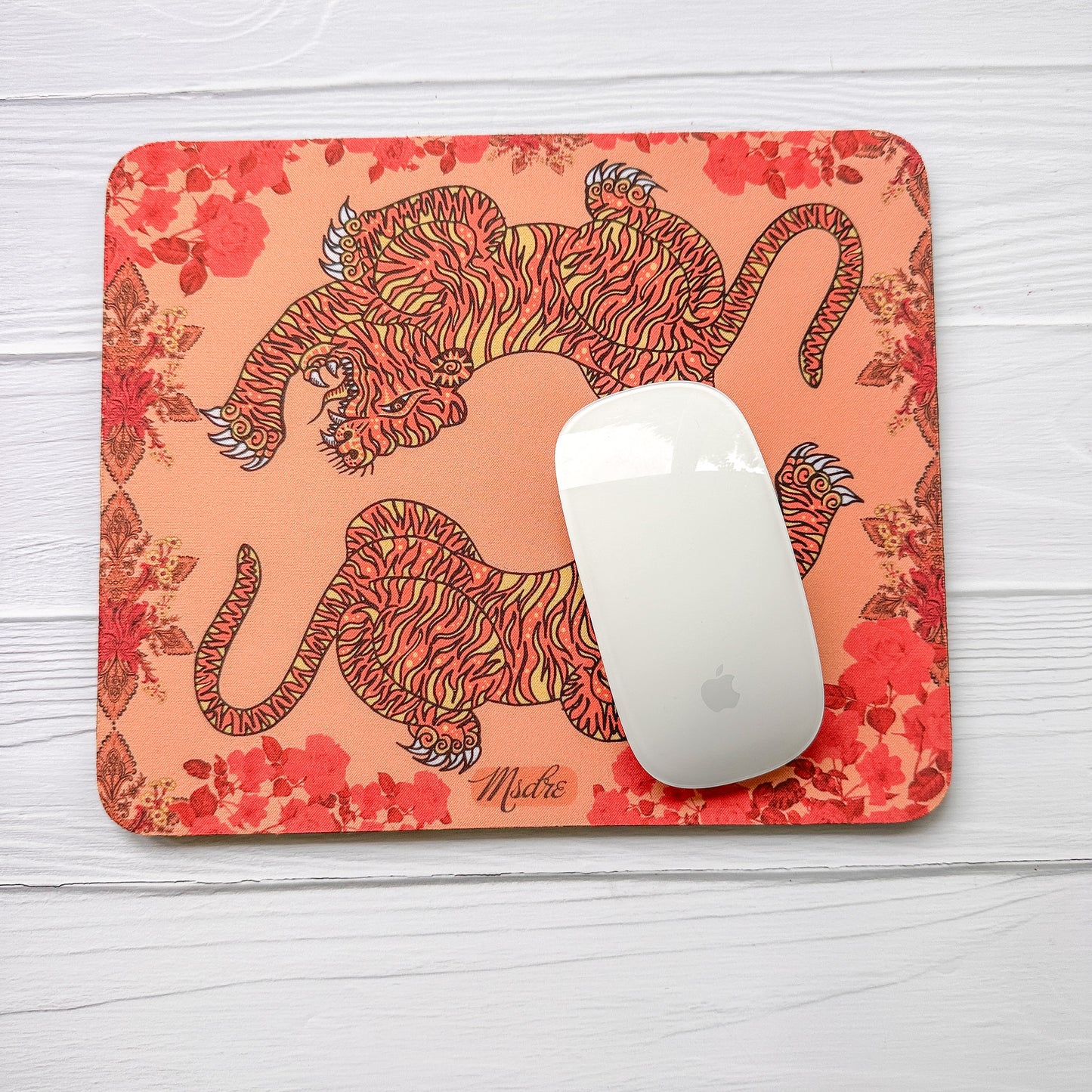 Tiger with Roses Mousemat, mouse pad