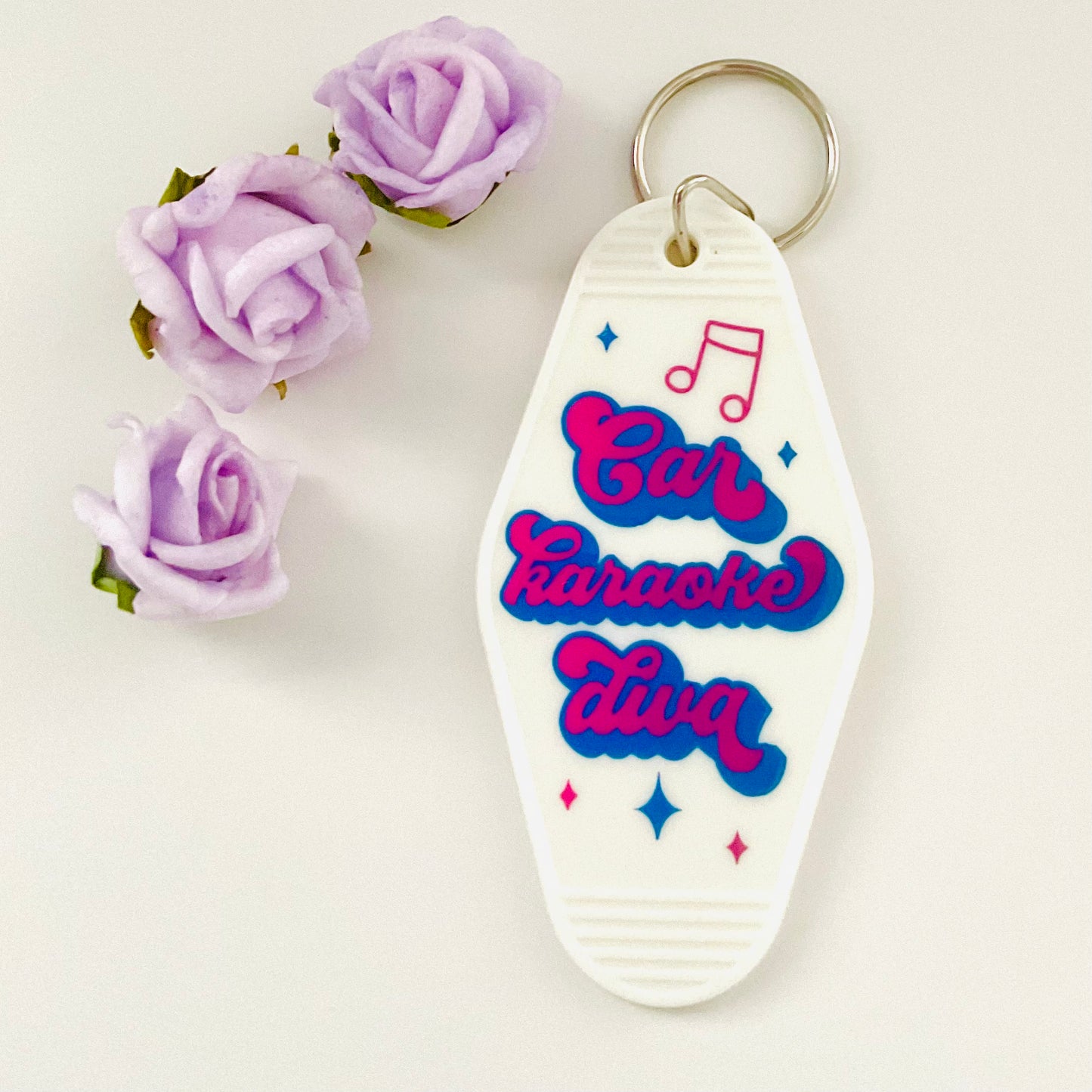 Car Karaoke Diva Motel Keyring, retro keychain