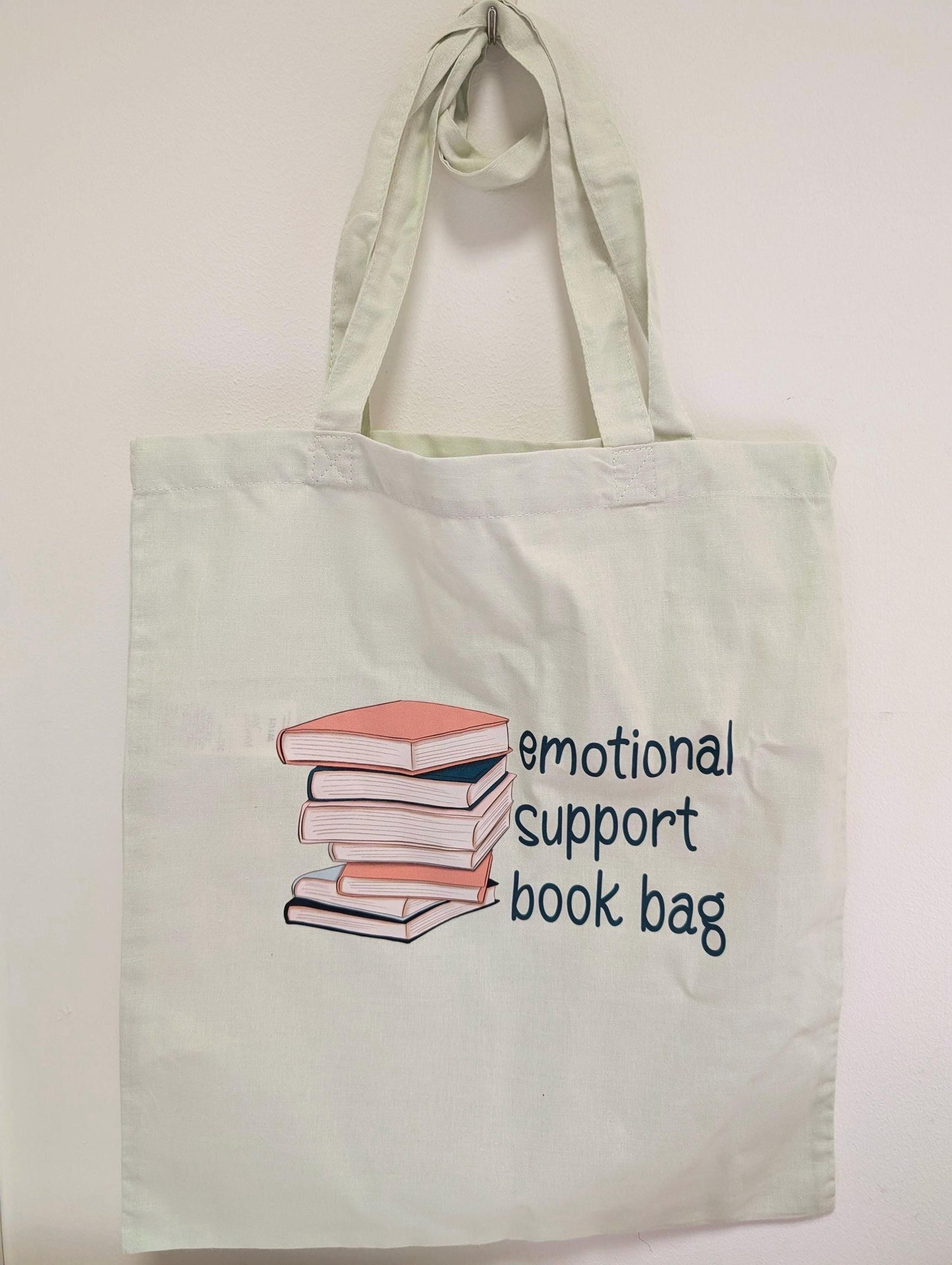 Emotional Support Book Bag cotton tote bag, mint