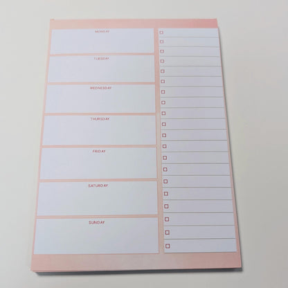 Blush Weekly Planner Pad, A5 notepad, hand made