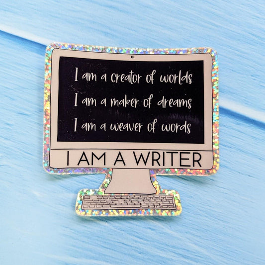 I AM A WRITER Computer Glitter Die Cut Sticker