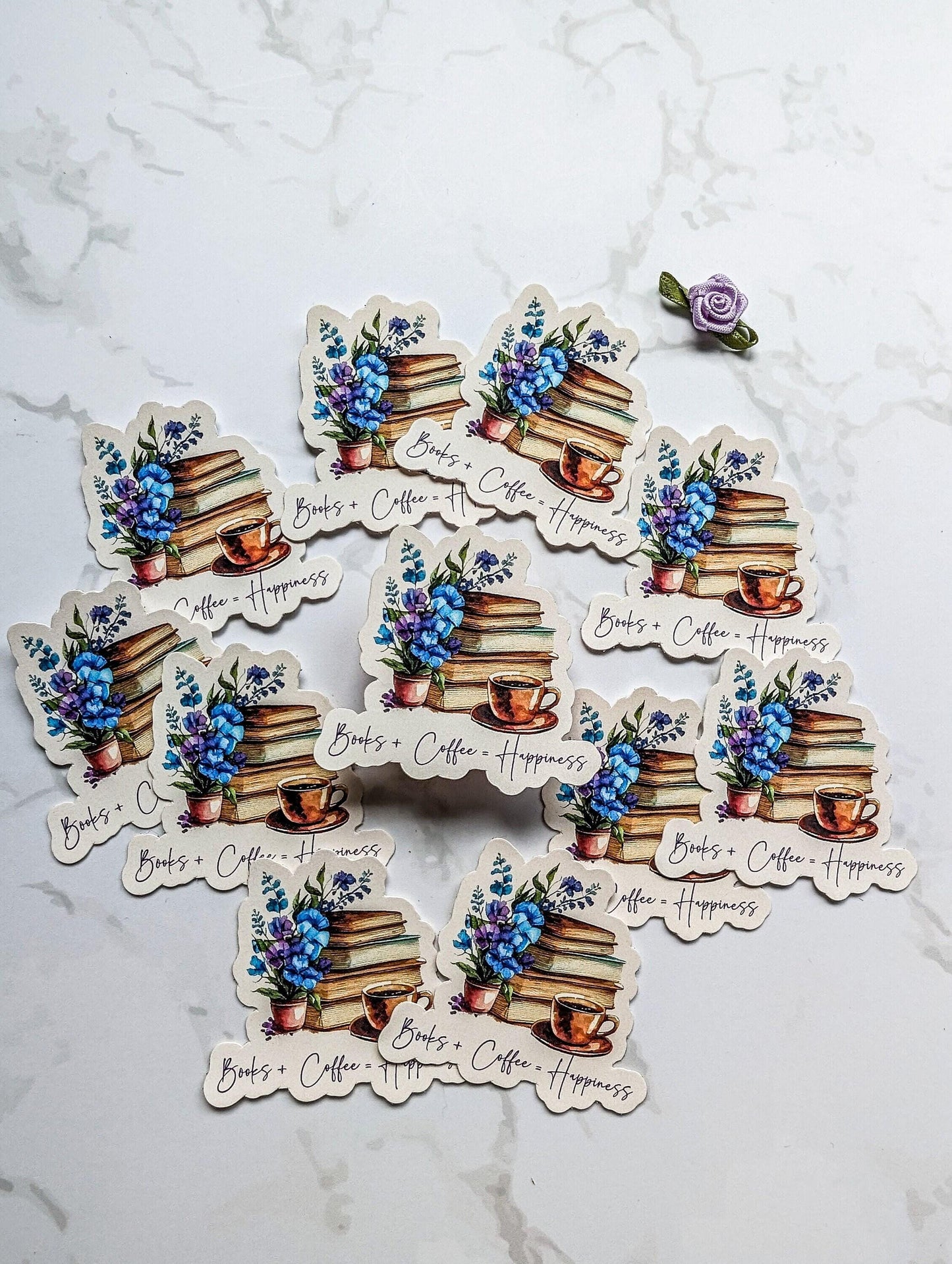 Books + Coffee = Happiness die cut sticker