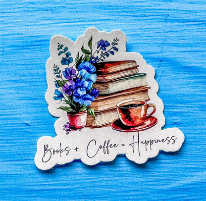 Books + Coffee = Happiness die cut sticker