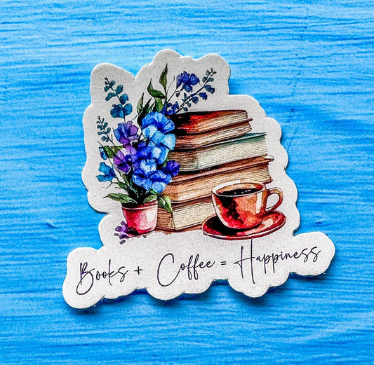 Books + Coffee = Happiness die cut sticker