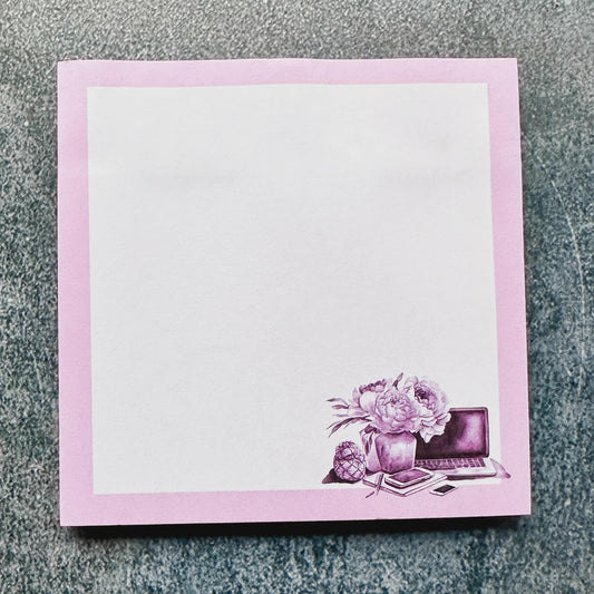 Purple Desk Set-up sticky notes pad