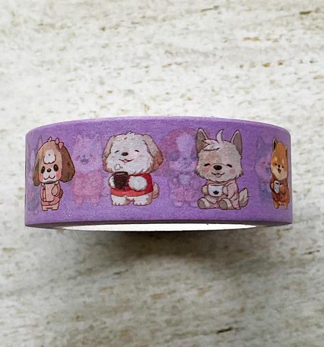 Dogs With Coffee Washi Tape, Decorative Paper Tape, 15mm
