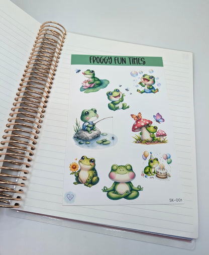 Froggy Fun Times Sticker Sheet, Matt vinyl sticker sheet
