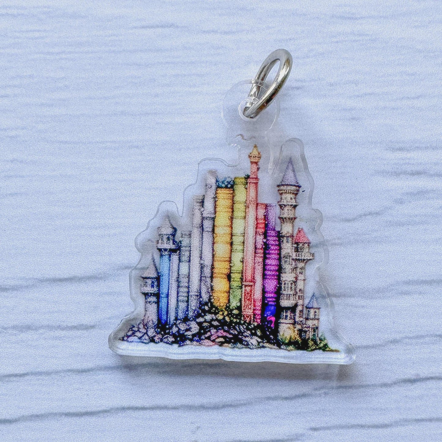 Fantasy Castle of Books Keychain, Fantasy Acrylic Keyring,