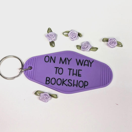 On My Way To The Bookshop Motel Keychain, retro keyring