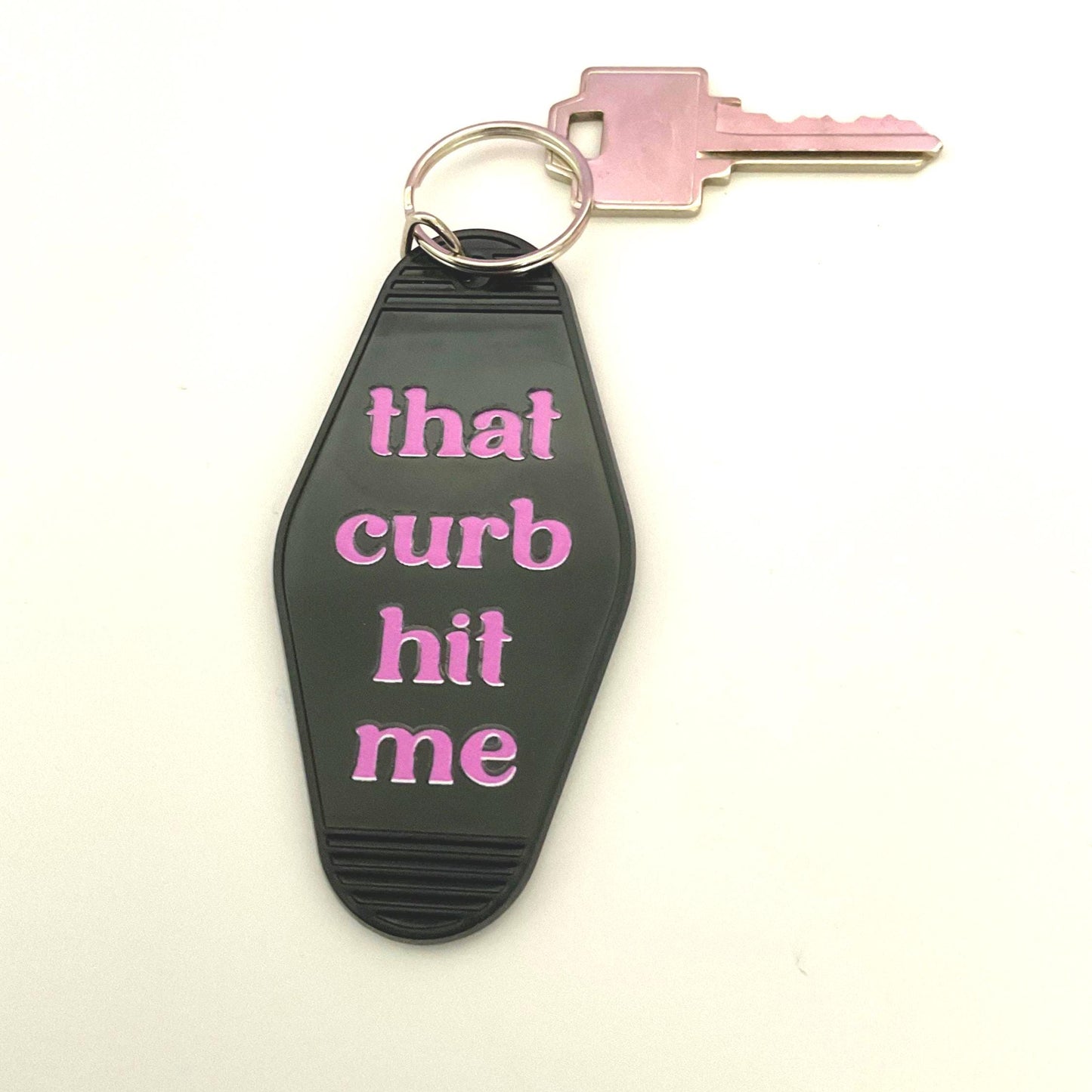 That Curb Hit Me Motel Keychain, retro keyring
