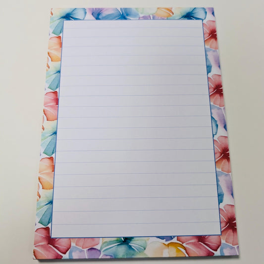 Rainbow Florals Notepad, A5 lined notepad, handmade