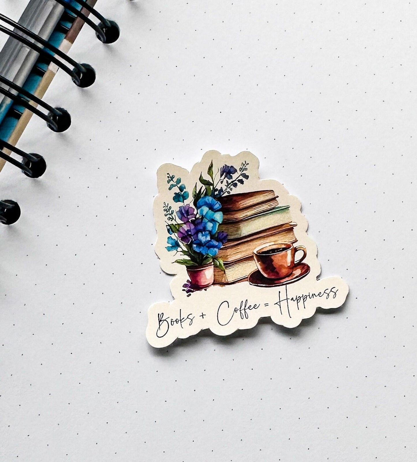 Books + Coffee = Happiness die cut sticker