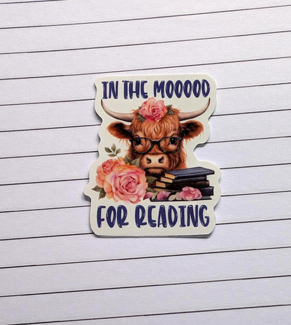 In the Moood for reading, die cut sticker