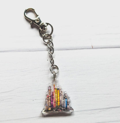 Fantasy Castle of Books Keychain, Fantasy Acrylic Keyring,