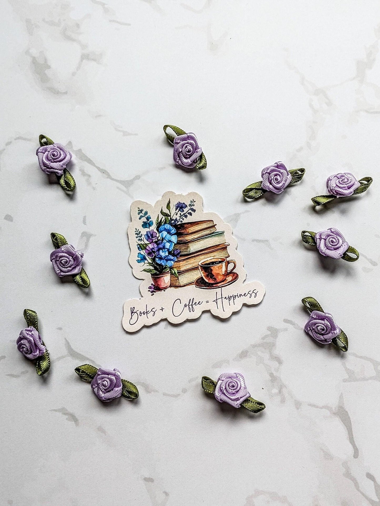 Books + Coffee = Happiness die cut sticker