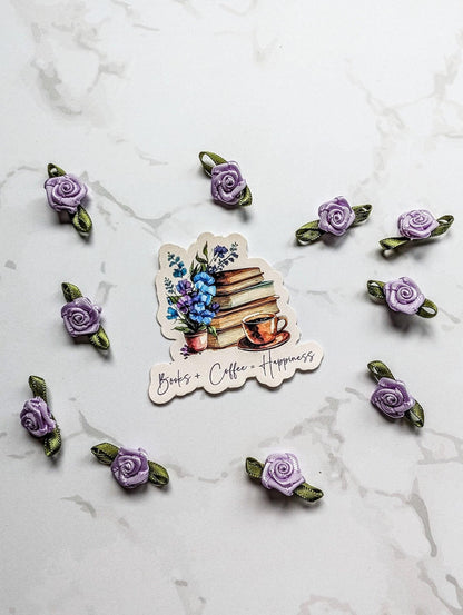 Books + Coffee = Happiness die cut sticker