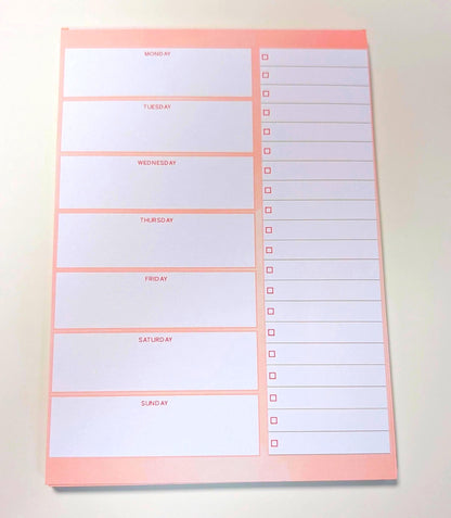 Blush Weekly Planner Pad, A5 notepad, hand made