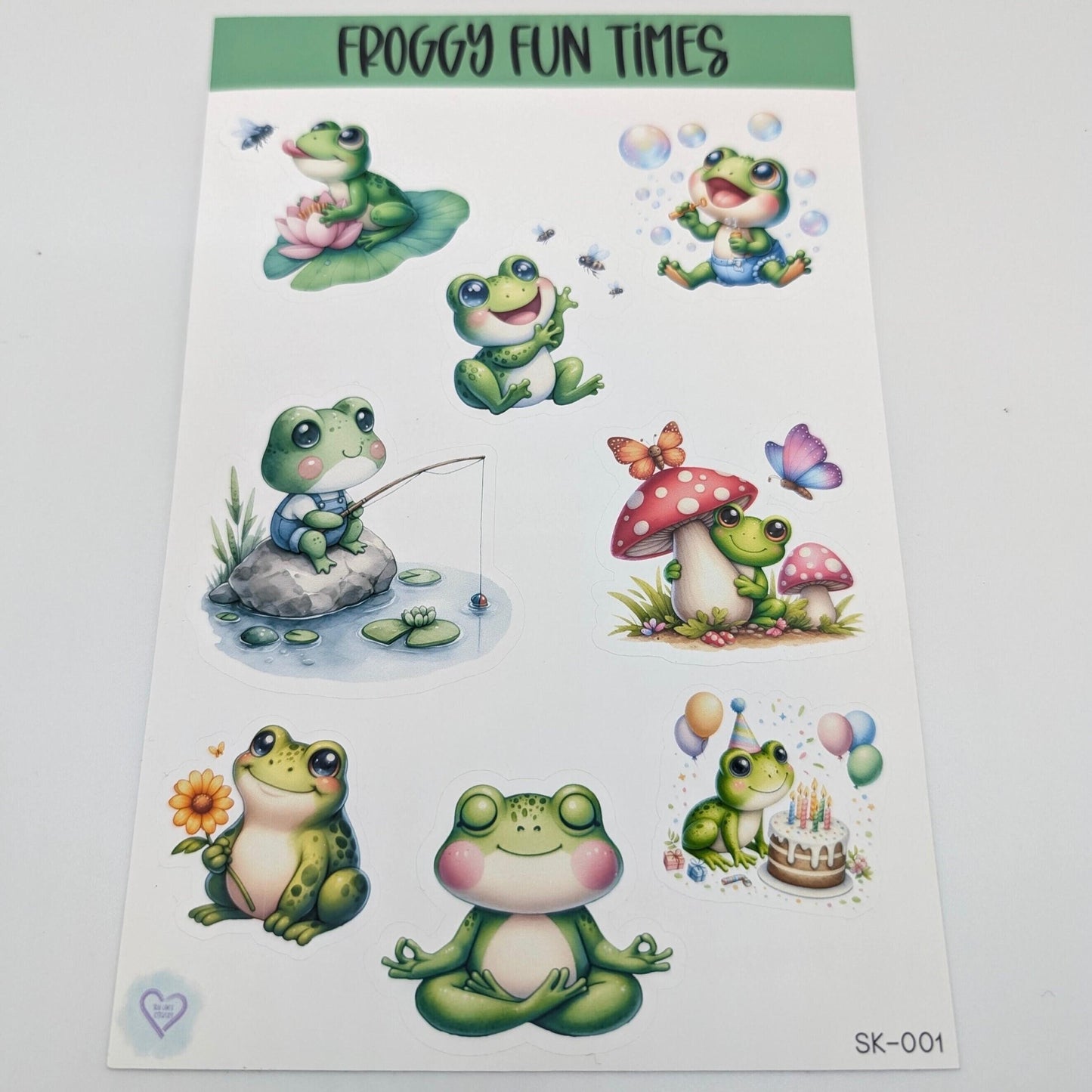 Froggy Fun Times Sticker Sheet, Matt vinyl sticker sheet