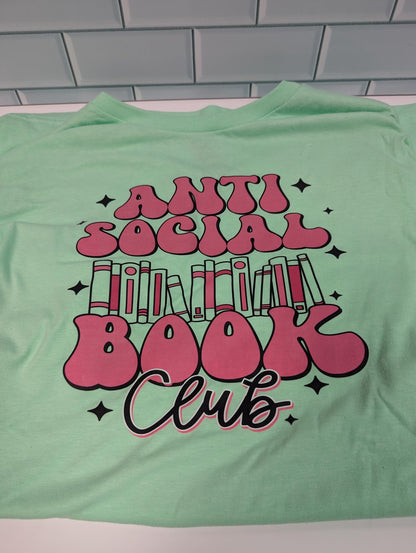 Anti Social Book Club T-Shirt, bright green colour, graphic cotton tee