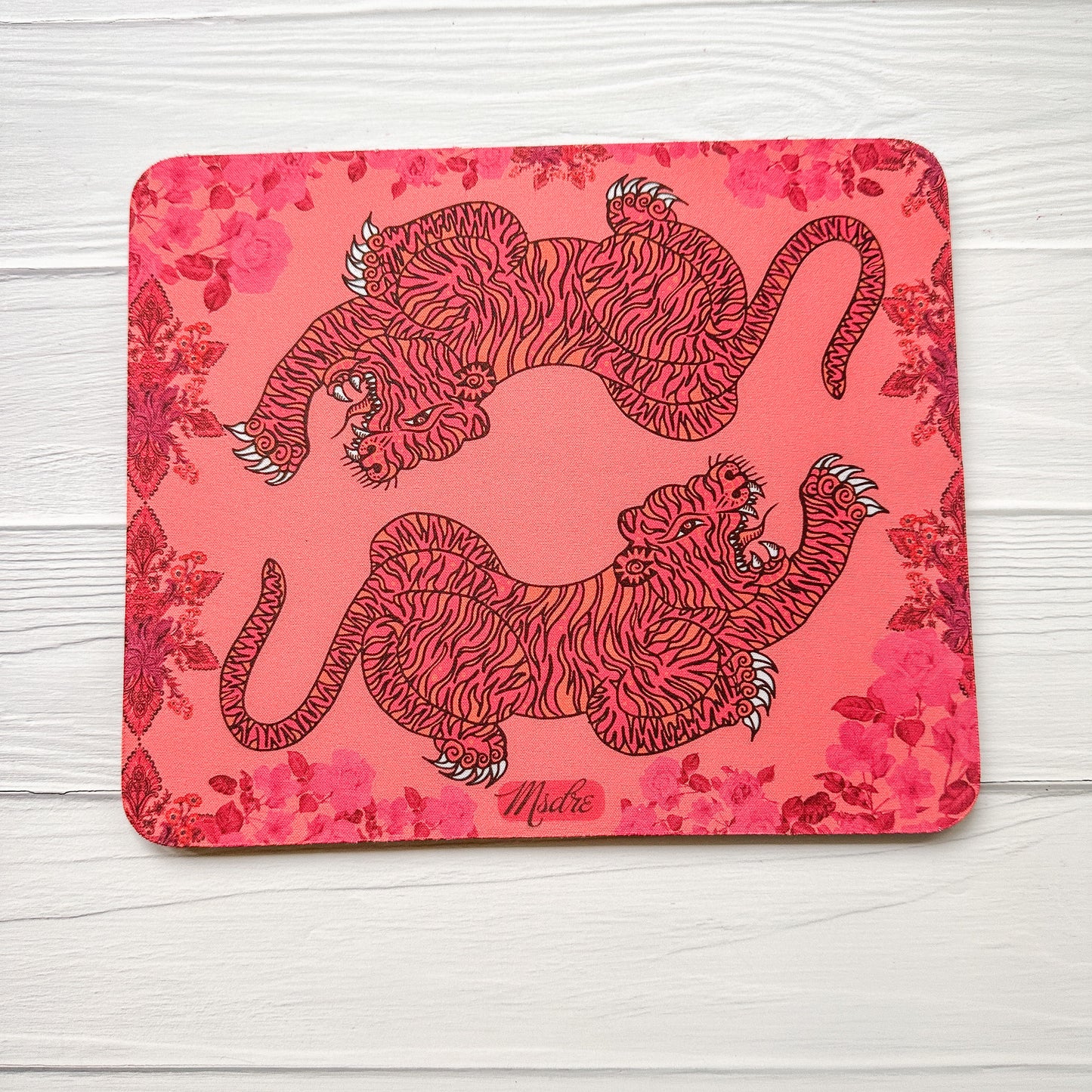 Tiger with Roses Mousemat, mouse pad