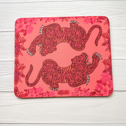 Tiger with Roses Mousemat, mouse pad