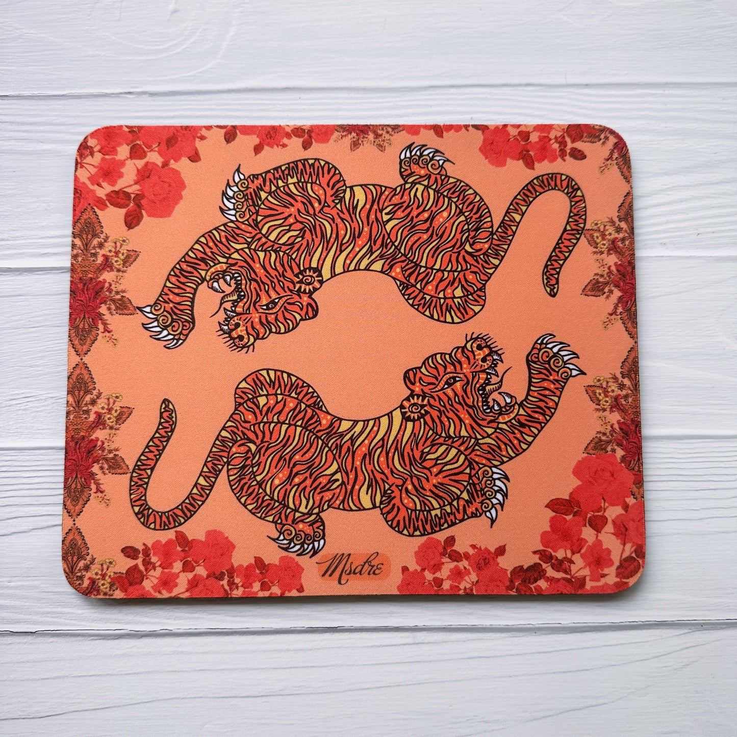 Tiger with Roses Mousemat, mouse pad