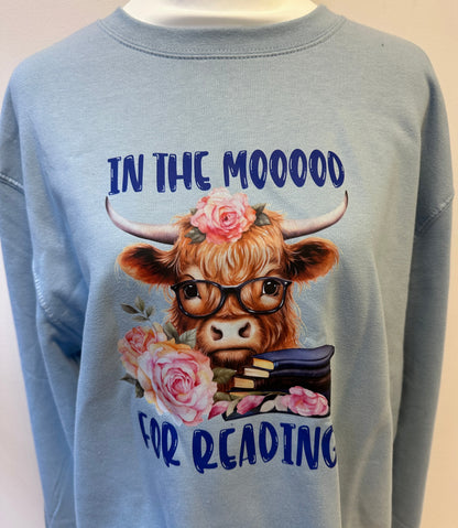In the Mooood for Reading sweatshirt in blue