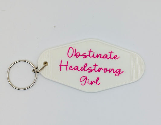 Obstinate Headstrong Girl Motel Keyring, retro keychain