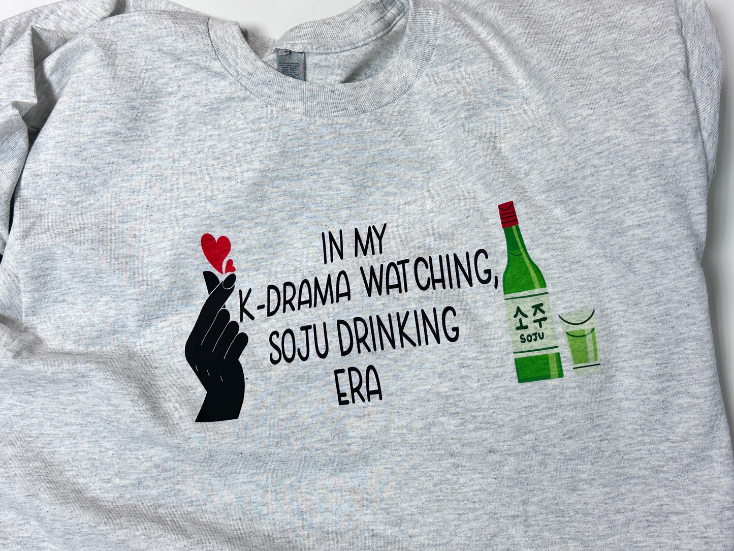 In My K-drama Watching, Soju Drinking Era long-sleeve t-shirt in ash, graphic tee