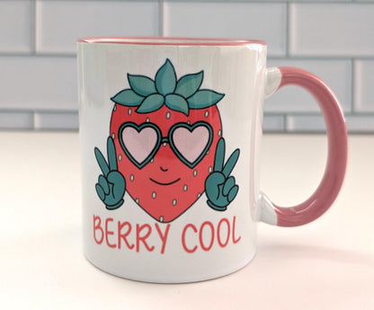 Berry Cool Strawberry Ceramic Mug, Pink Handle