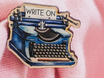 Write On Typewriter Wooden Pin