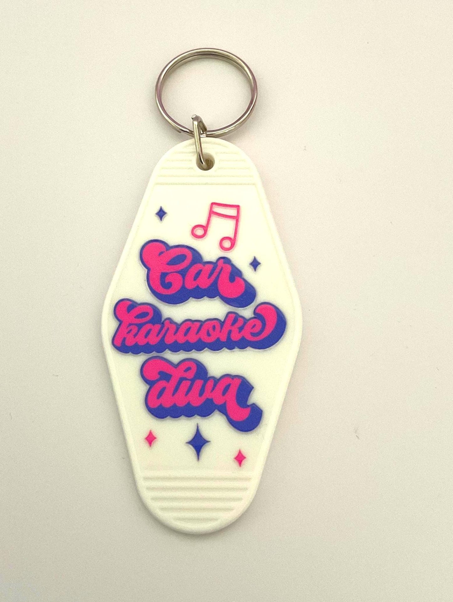 Car Karaoke Diva Motel Keychain, retro keyring