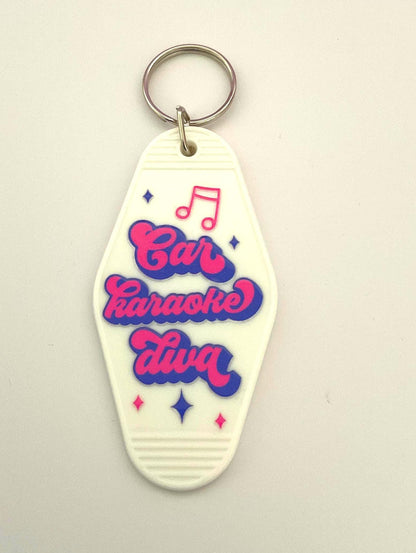 Car Karaoke Diva Motel Keychain, retro keyring