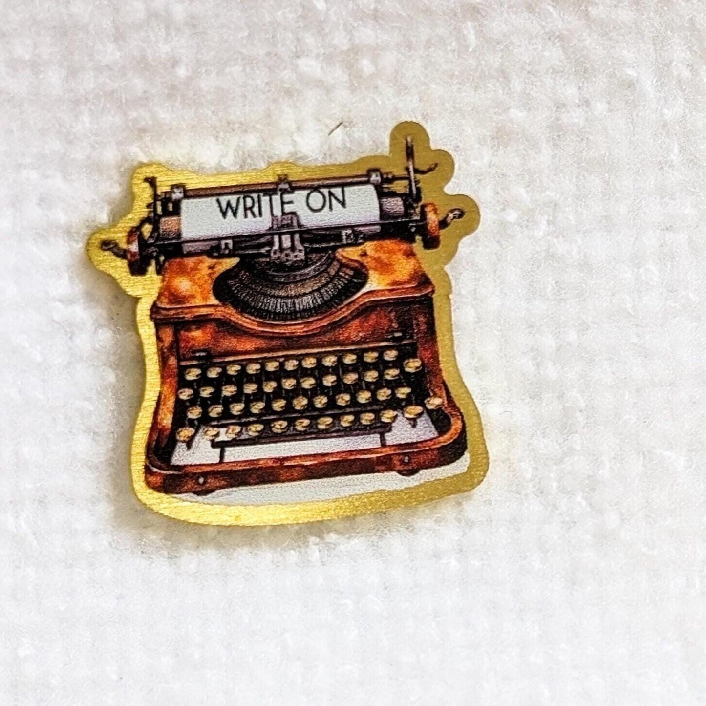 Typewriter Metal Pin, WRITE ON, Author Gift