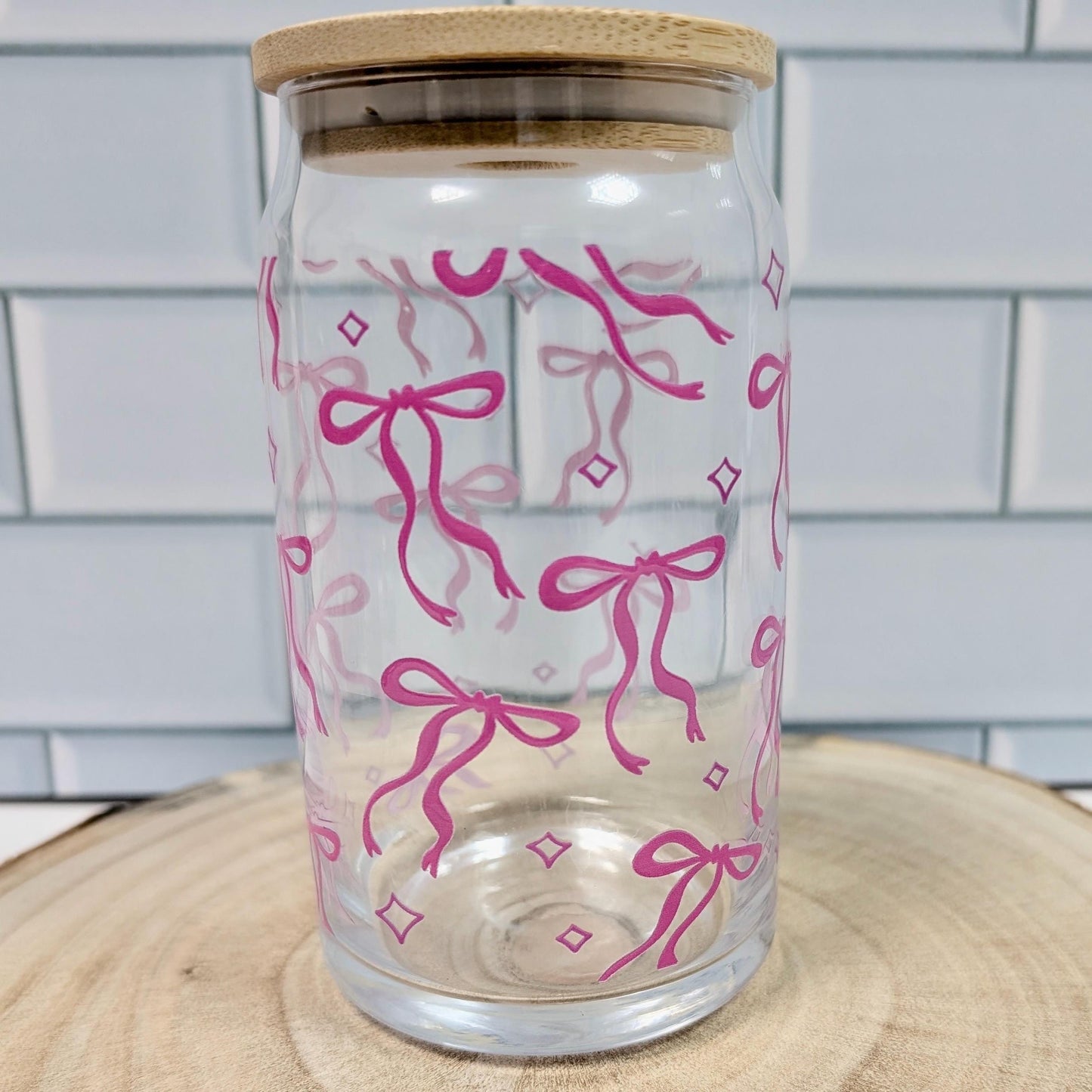 Coquettish Glass Can: 16oz Iced Drink Glass with Bamboo Lid