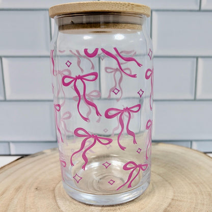 Coquettish Glass Can: 16oz Iced Drink Glass with Bamboo Lid