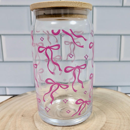 Coquettish Glass Can: 16oz Iced Drink Glass with Bamboo Lid