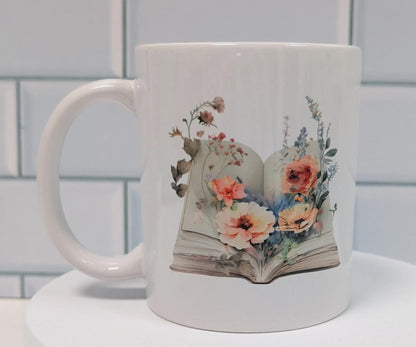 Floral Book  Mug, 11oz ceramic mug