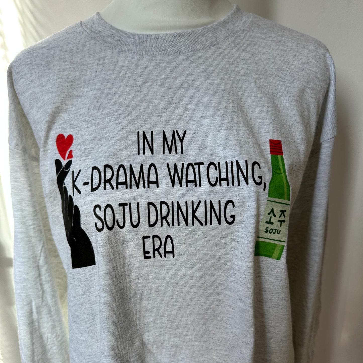 In My K-drama Watching, Soju Drinking Era long-sleeve t-shirt in ash, graphic tee