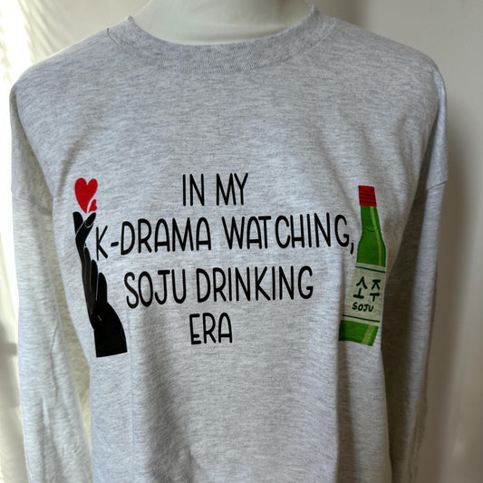 In My K-drama Watching, Soju Drinking Era long-sleeve t-shirt in ash, graphic tee