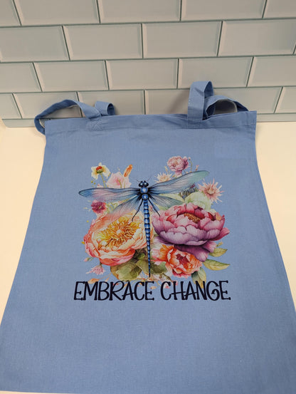 Embrace Change Dragonfly cotton tote bag, blue