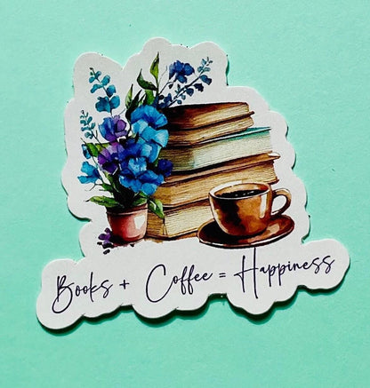 Books + Coffee = Happiness die cut sticker