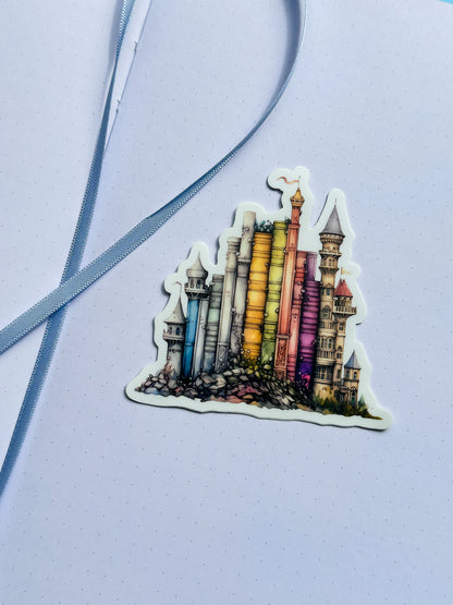 Fantasy Castle of Books die cut sticker