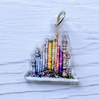 Fantasy Castle of Books acrylic charm, book castle keychain