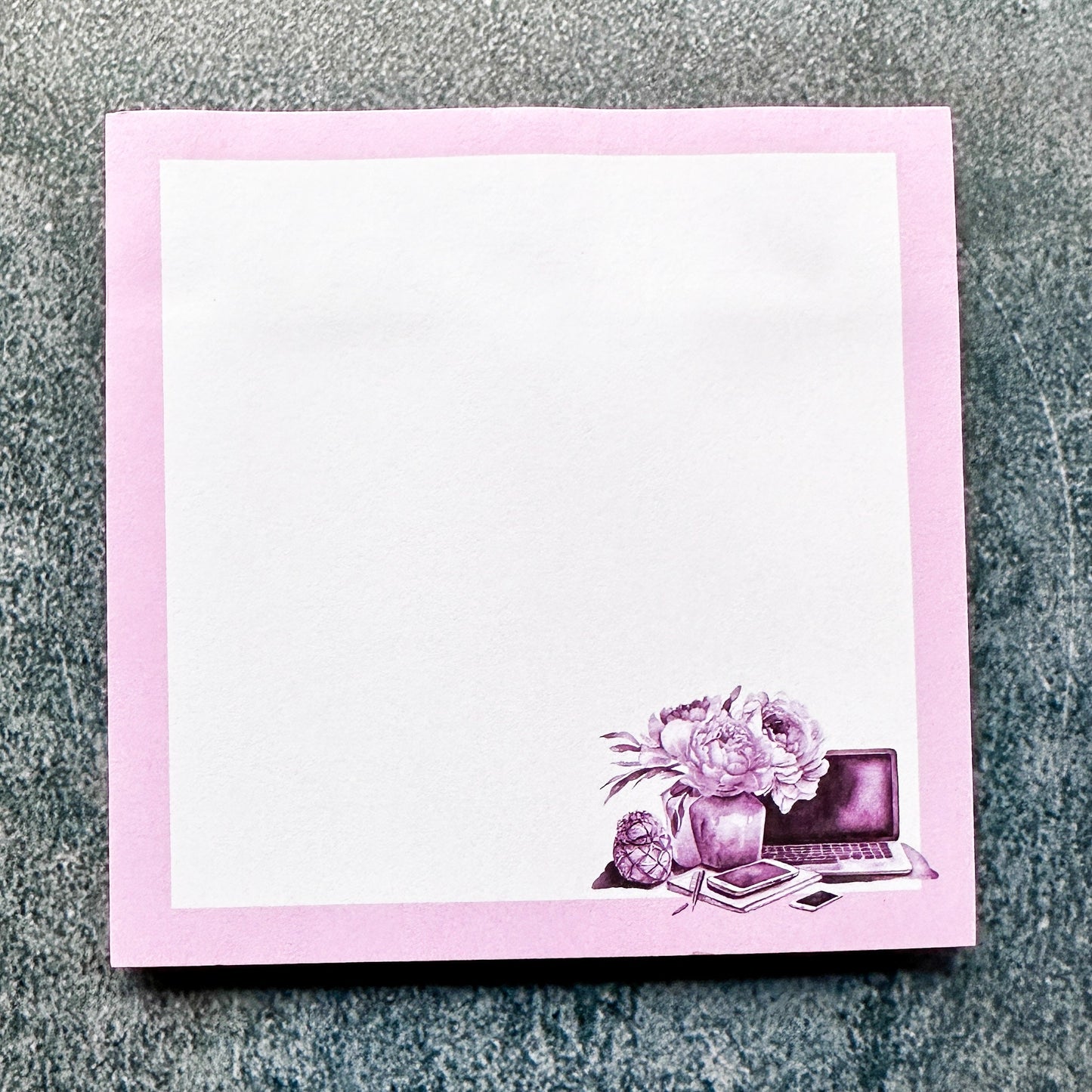 Purple Desk Set-up sticky notes pad