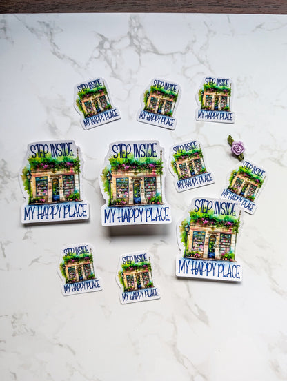 Step Inside My Happy Place Bookshop die cut stickers