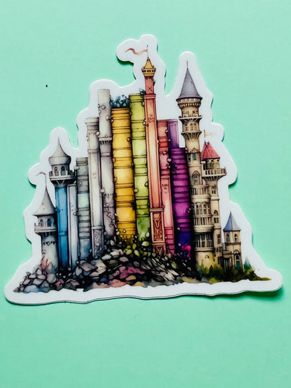 Fantasy Castle of Books die cut sticker