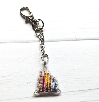 Fantasy Castle of Books acrylic charm, book castle keychain