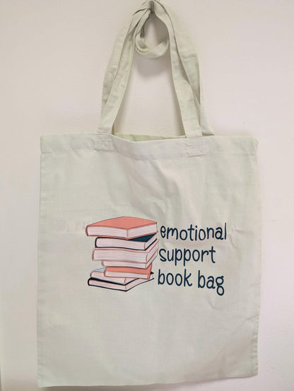 Emotional Support Book Bag cotton tote bag, mint