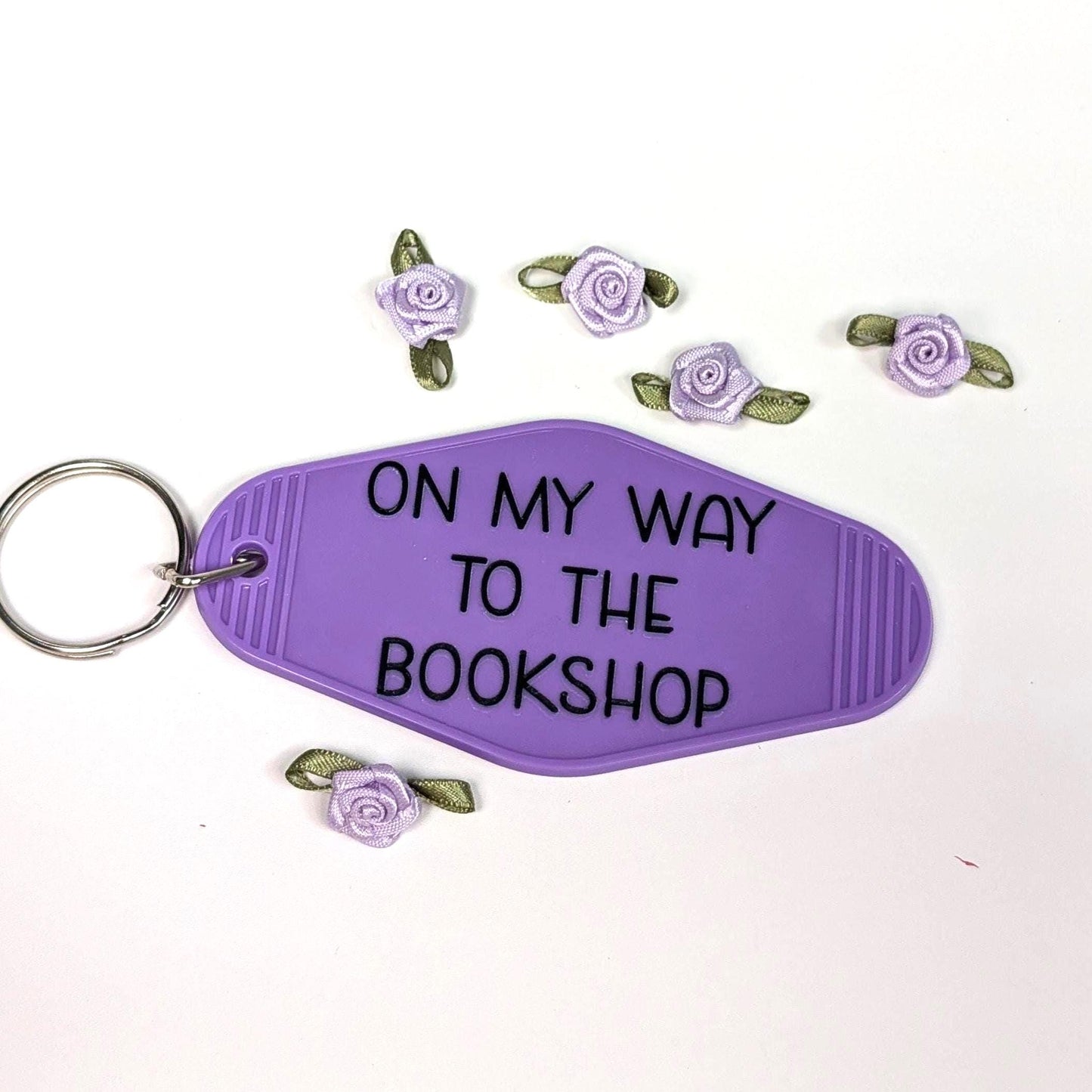 On My Way To The Bookshop Motel Keychain, retro keyring